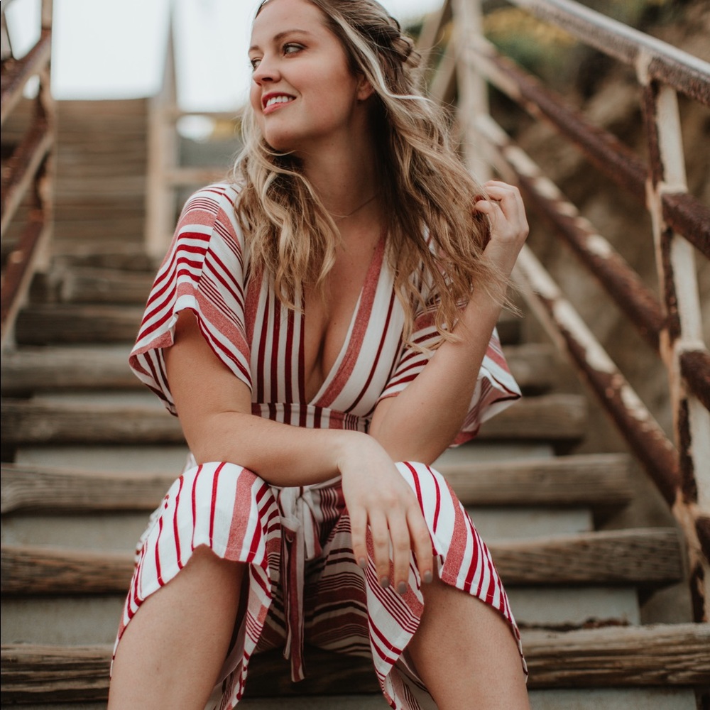 (Sold) Lulus red and white striped jumpsuit